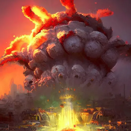 Image similar to nuclear explosion, 💣 💥, 💣 💥, 💣 💥💣 💥, bomb explosion, 💣 💥, 💣 💥, 💥, bright art masterpiece artstation. 8k, sharp high quality artwork in style of Jose Daniel Cabrera Pena and Greg Rutkowski, concept art by Tooth Wu, blizzard warcraft artwork, hearthstone card game artwork, exploding, grenade explosion