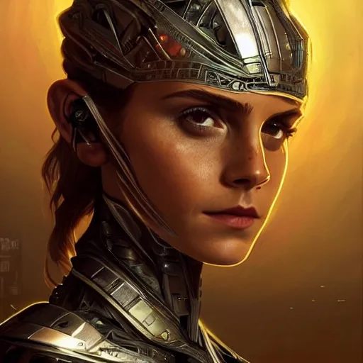 Prompt: portrait of Emma Watson as a Borg Drone, looking at camera, D&D, intricate, elegant, stylish, cute smile, mouth slightly open, fantasy, extremely detailed, digital painting, artstation, concept art, smooth, sharp focus, illustration, stunning lighting, art by artgerm and greg rutkowski and alphonse mucha and simon stalenhag, realistic character concept, high fantasy, light atmosphere, golden ratio, cinematic lighting, hyperdetailed, high resolution, insanely detailed and intricate, artstation, Marc Simonetti, Greg Rutkowski