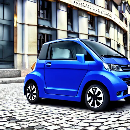 Image similar to compact honda car parked in a european city in manga style