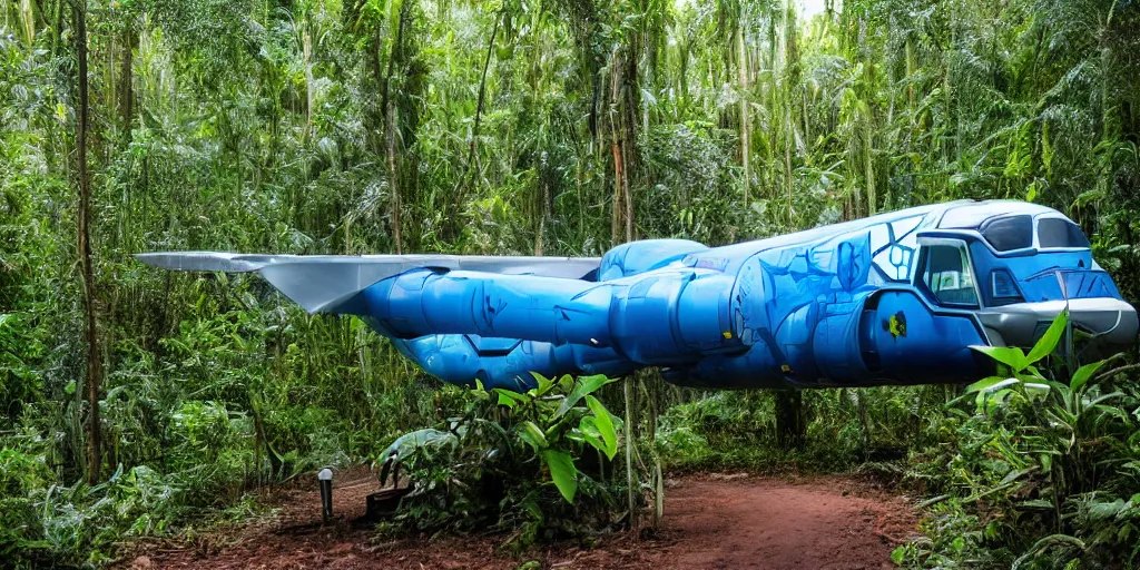 Prompt: avatar spaceship landing in the jungle, industrial maintenance shuttle vehicle, forest, jungle