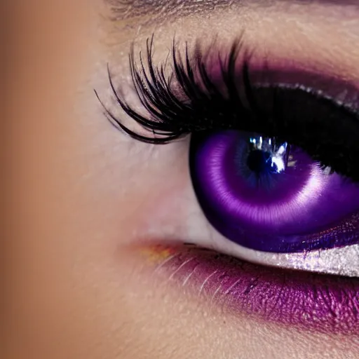 Image similar to close up photo of beautiful purple eye, no eyeshadow. 8k.