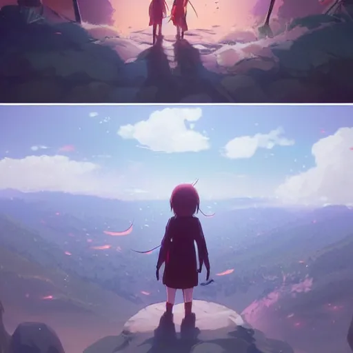 Image similar to 😌💔😟😈. cgsociety masterpiece, artstation trending, by rossdraws, ghibli, Kimi no Na wa, greg rutkowski