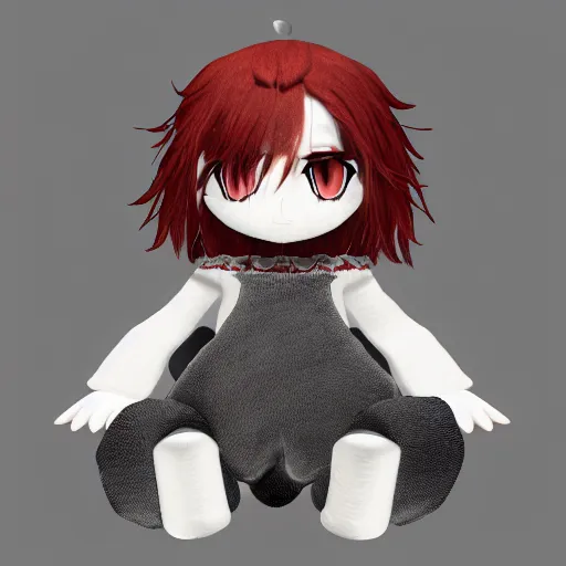 Prompt: cute fumo plush of a long - haired and tattered orphan cursed with the power of the shadows, black and white, vray