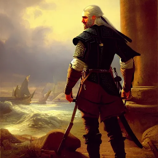 Prompt: geralt of rivia by andreas achenbach