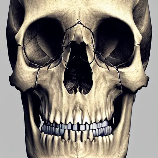 Prompt: real human skull with circluar digital eyes