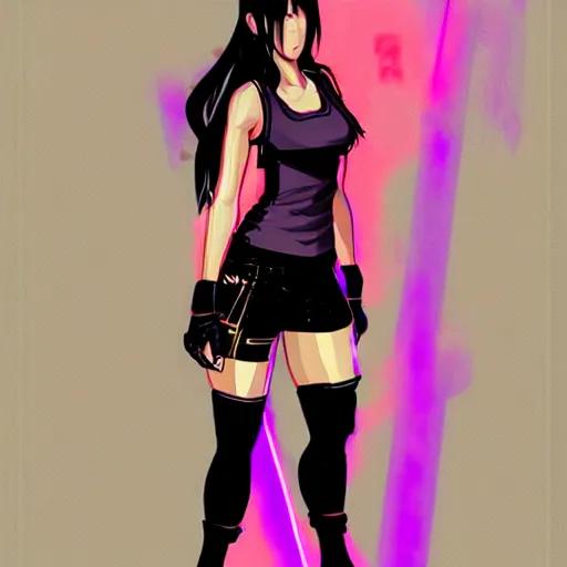 Prompt: retrowave concept art of tifa lockhart