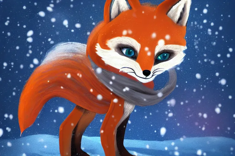 Prompt: an anthropomorphic fox fursona wearing a scarf in the snow, trending on artstation, furry art