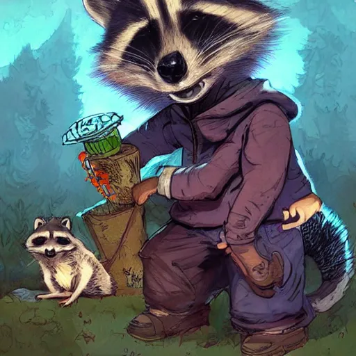 Image similar to Frank Dillane petting raccoons, comical, funny, cute, cartoon, digital painting, old english, whimsical background by marc simonetti, artwork by liam wong