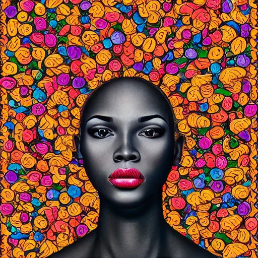 Image similar to the portrait of a beautiful and elegant young black woman made up of peppers, an ultrafine detailed illustration by james jean, intricate linework, bright colors, final fantasy, behance contest winner, vanitas, angular, altermodern, unreal engine 5 highly rendered, global illumination, radiant light, detailed and intricate environment