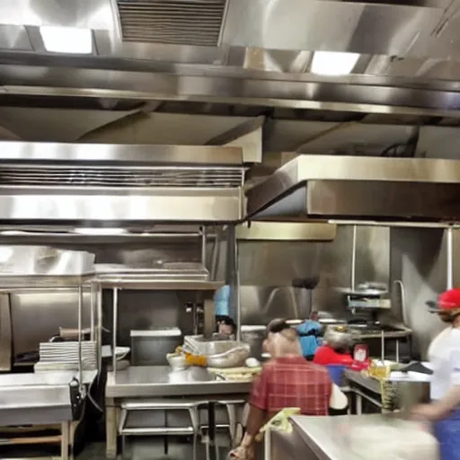 Image similar to fast food restaurant kitchen filled with rats all over