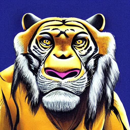Image similar to sabertooth tiger with large tusks drawn like a bored ape nft, cartoon style
