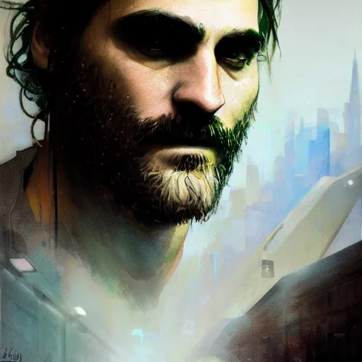 Prompt: joaquin phoenix, hyperrealistic portrait, bladerunner street, art of elysium by jeremy mann and alphonse mucha, fantasy art, photo realistic, dynamic lighting, artstation, poster, volumetric lighting, very detailed face, 4 k, award winning