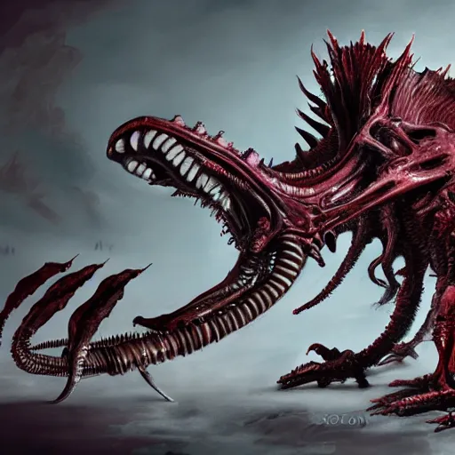 Image similar to xenomorph combined with tyranid ripper swarm, concept art