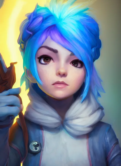 Image similar to young adult rock gnome artificer with blue hair, digital drawing, dndbeyond, bright, colourful, realistic, dnd character portrait, full body, rpg, concept art, behance hd, artstation, deviantart, global illumination, radiating a glowing aura, ray tracing hdr render in unreal engine 5