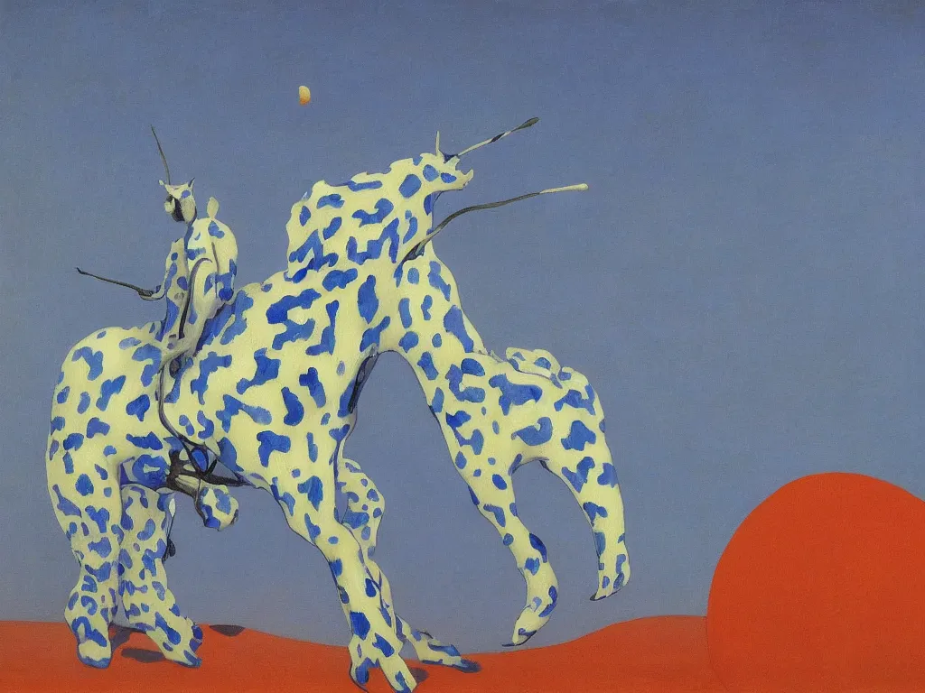 Prompt: close up of the glowing moth horse of the namibian desert. a symphony in blue and white. painting by henri rousseau, yves yanguy, monet, henri moore, arcimboldo