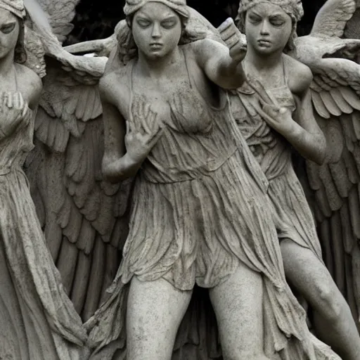 Image similar to close up of the weeping angels, cinematographic shot,