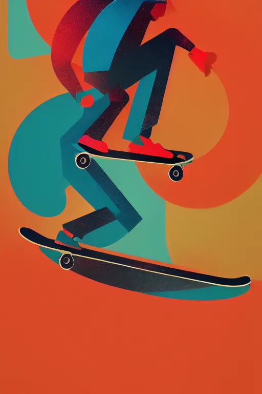 Prompt: a poster of a person riding a skateboard, an ultrafine detailed painting by petros afshar, behance contest winner, geometric abstract art, reimagined by industrial light and magic, behance hd, anaglyph effect