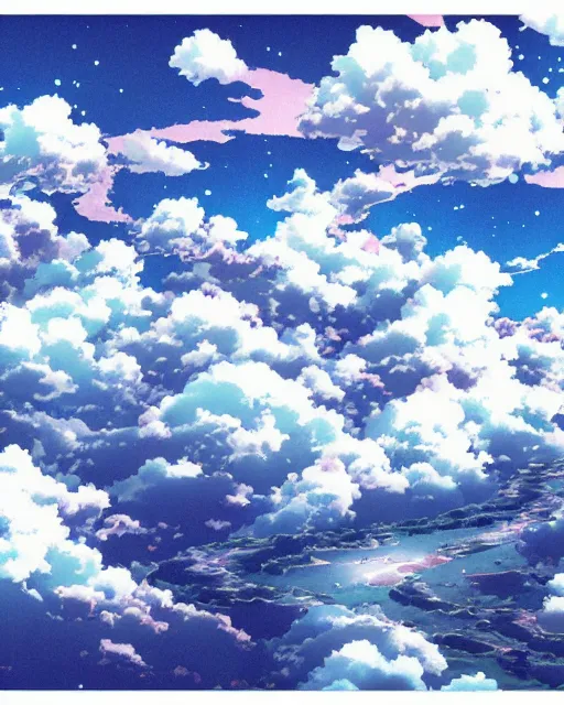 Image similar to cloudy sky illustration in anime style by yoshitaka amano