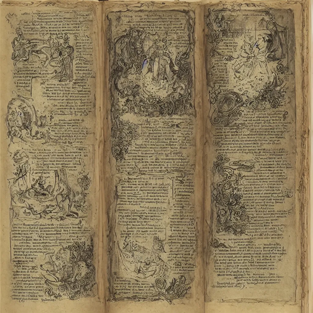 Image similar to page of book with magic spells and illustrations