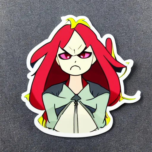Prompt: die cut sticker of angry anime witch