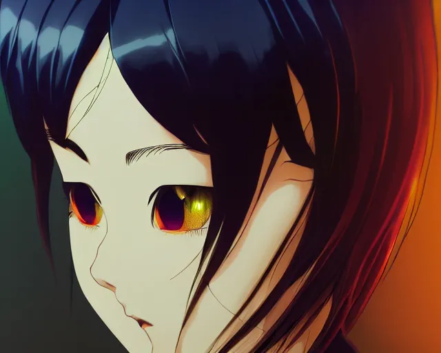 Image similar to anime visual, portrait of a young beautiful pregnant demon hunter in a temple interior, cute face by yoh yoshinari, katsura masakazu, cinematic luts, cold studio lighting, dynamic pose, dynamic perspective, strong silhouette, anime cels, ilya kuvshinov, cel shaded, crisp and sharp, rounded eyes, moody