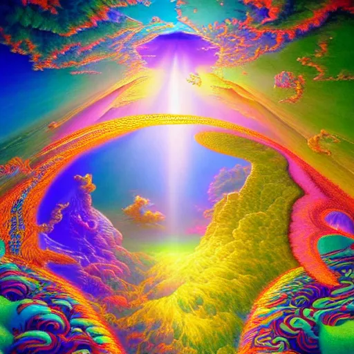 Prompt: Photorealistic Vibrant Beautiful Heavenly Kingdom in the style of Lisa Frank, Robert Venosa, Michael Whelan and Gustave Dore. Hyperdetailed photorealism, 108 megapixels, amazing depth, glowing rich colors, powerful imagery, psychedelic Overtones, 3D finalrender, 3d shading, cinematic lighting, artstation concept art