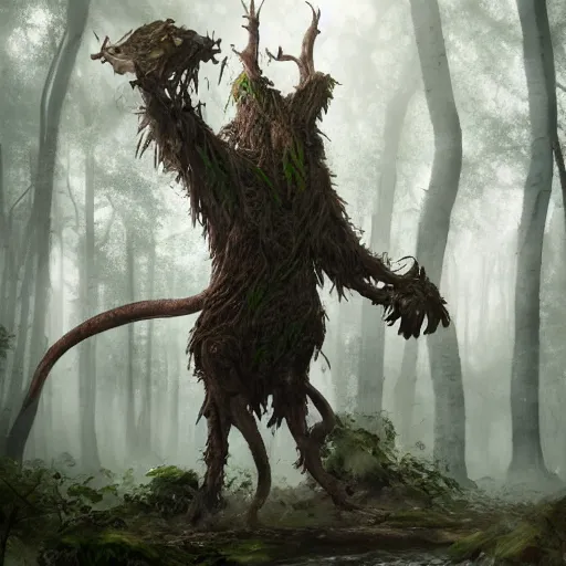 Prompt: an ent from lord of the rings, in the shape of a rat, in a corrupted forest, by greg rutkowski, trending on art station, highly detailed, magic the gathering, matte painting