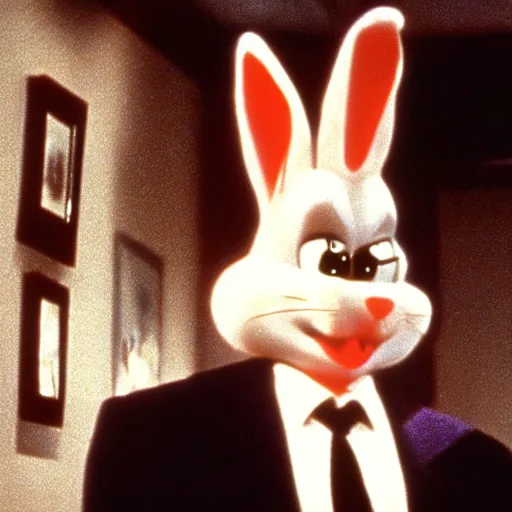 Image similar to Film still of Bugs Bunny in Twin Peaks (1990 TV Series, David Lynch), eerie, ominous, the black lodge (Twin Peaks)