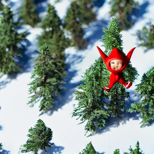 Image similar to gnome paratroopers landing in the coniferous forest, hyper detailed photo with insane depth of field effect