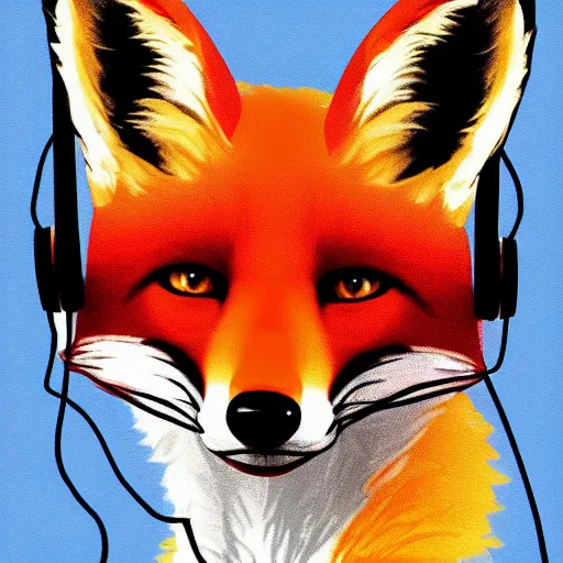 Image similar to fox in headphones, art, digital art, minimalism,