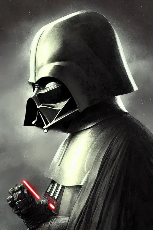 Image similar to darth vader from sideview with large shoulders, armor, ethereal horror fantasy art by greg rutkowski and magali villanueve and monet con