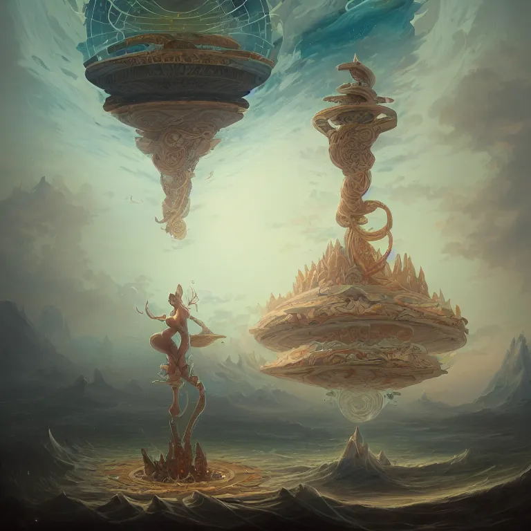 Image similar to Giant Floating Circular Ancient Sacred Calligraphy Structure by Peter Mohrbacher