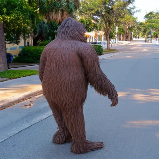 Image similar to bigfoot walking down the street in downtown Pensacola Florida