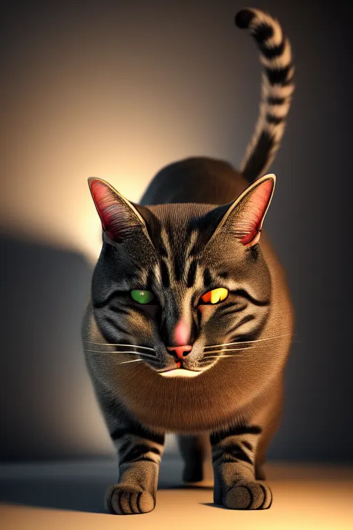 Prompt: a cat mixed with a bodybuilder, very detailed, ultrarealistic, dramatic lighting, electrical details, high details, 4k, 8k, best, accurate, trending on artstation, fur, groom, k9, photorealism, ultrarealistic, octain render, ray tracing, mental ray, catdog, unreal engine 5