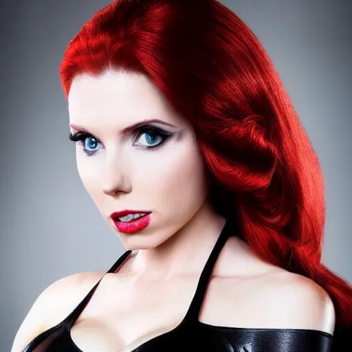 Image similar to A still photograph of Amouranth as Black Widow,