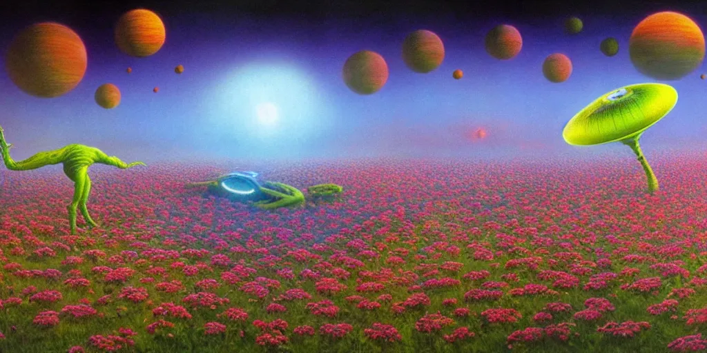 Image similar to alien flowers, surreal, barclay shaw, high detailed, volumetric 8 k