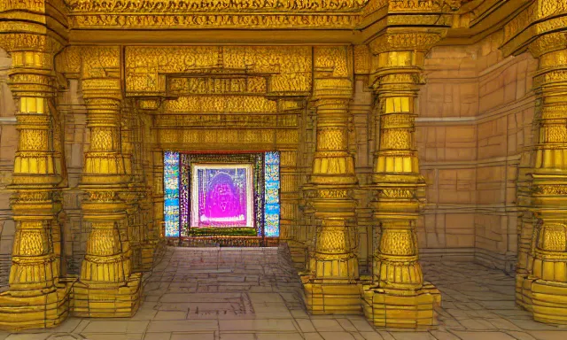 Image similar to 3d Fractal hindu temple mosque interior, dmt, shiny