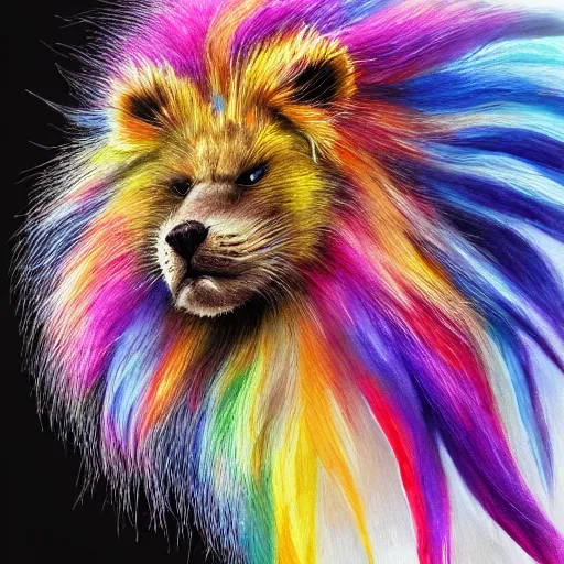 Prompt: cute fluffy baby hedgehog with long colorful flowing lion mane with mohawk hairstyle hybrid animal detailed painting 4 k