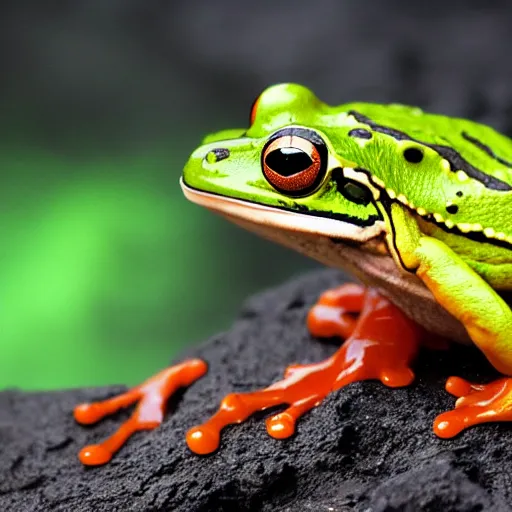 Image similar to screaming frog splits a lava lake