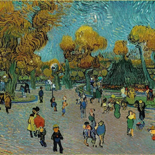 Image similar to highly detailed beautiful happy park, with childrens, by Van Gogh