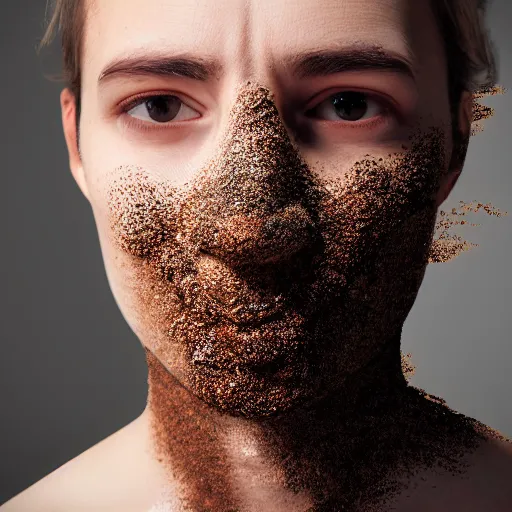 Image similar to a human face covered in boils, realistic