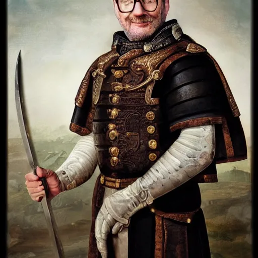 Image similar to adam savage portrait roman general hand on sword