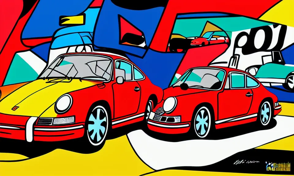 Image similar to pop art illustration of the porsche 9 1 1