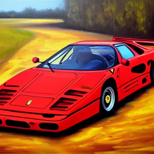 Image similar to a oil painting of a ferrari f - 4 0