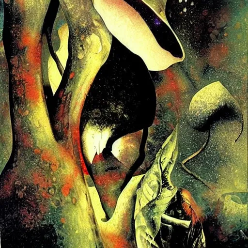 Image similar to psychedelic mushrooms dream, by dave mckean