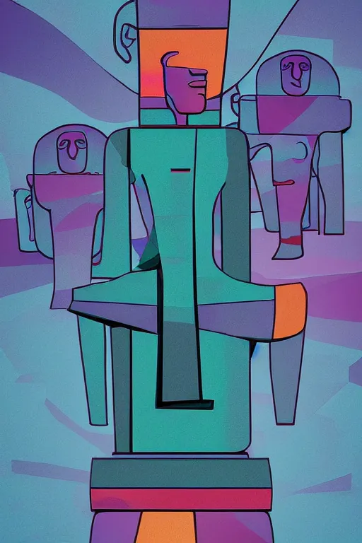 Image similar to cubist moai statue cutout digital illustration cartoon colorful beeple