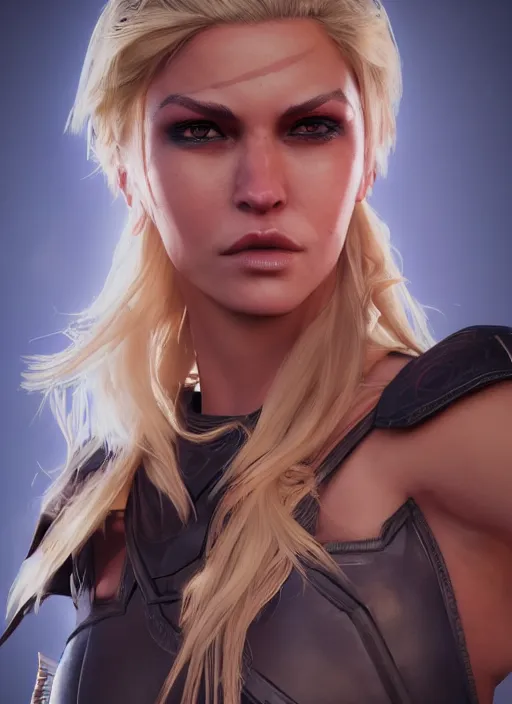 Image similar to An epic fantasy comic book style portrait painting of an athletic female thief with blonde hair dancing, unreal 5, DAZ, hyperrealistic, octane render, cosplay, RPG portrait, dynamic lighting, high detail