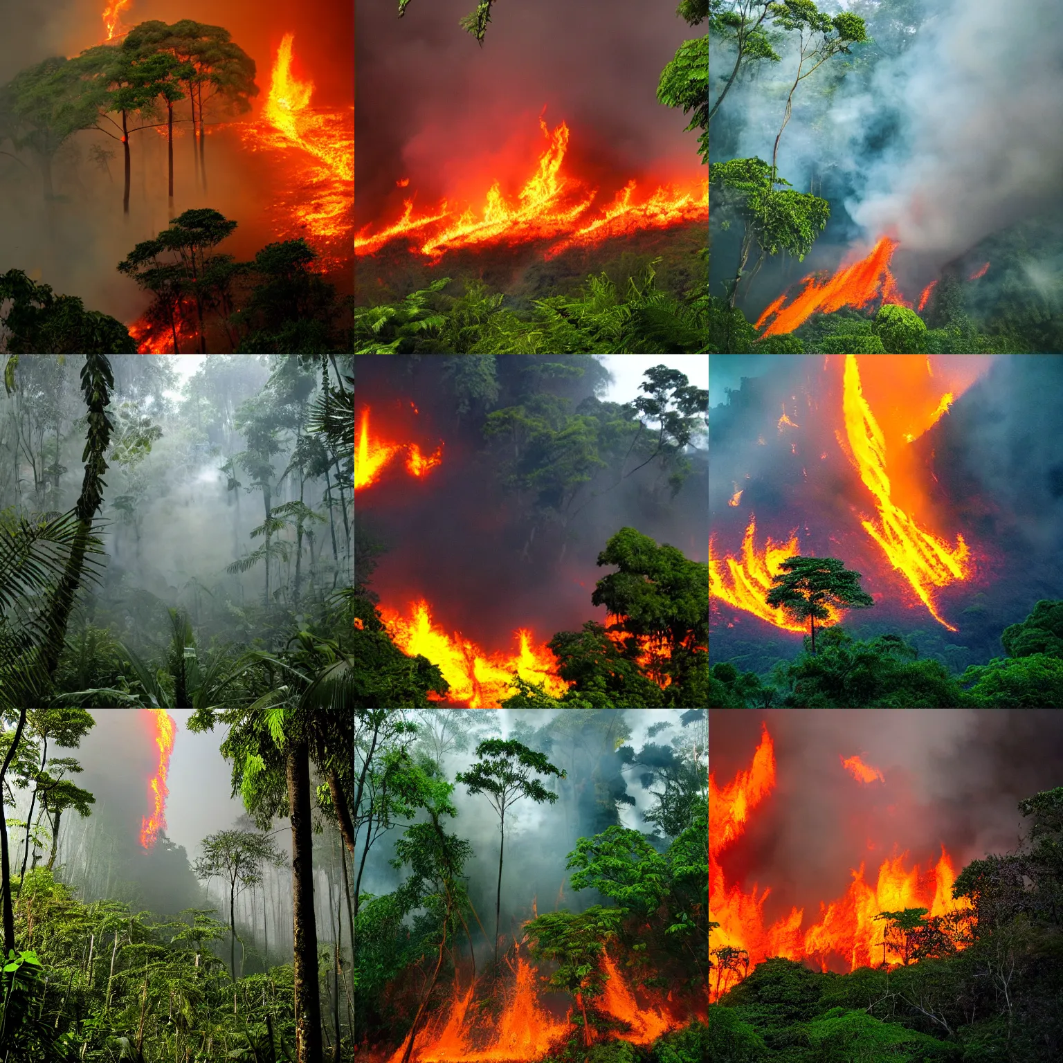 Prompt: rainforest on fire