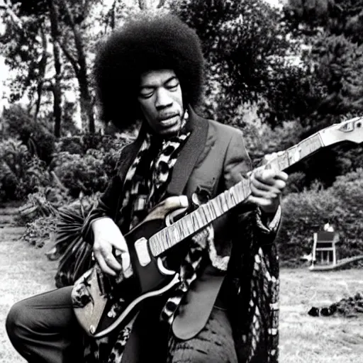 Prompt: jimi hendrix playing a guitar made of a big snake, color photo, cinematic