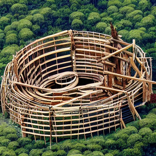 Image similar to Aerial establishing shot of circular wooden palisade with an orc-village inside